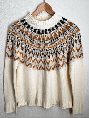 Pink Lily Women’s Cream Fair Isle Knit Mock Neck Sweater Size S